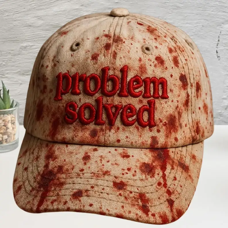 Problem Solved Embroidered And Printed Cap, Funny Halloween Hat, Creepy Horror Baseball Cap, Spooky Costume Accessory For Men Wo