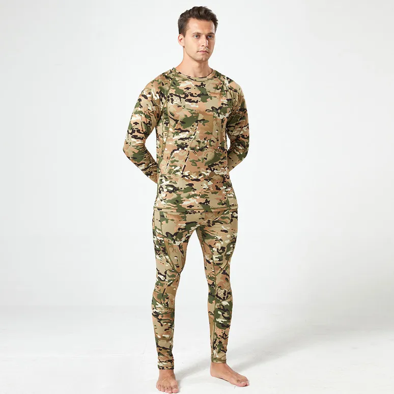Herren Camouflage Fleece Thermo-Unterwäsche-Set Kältebeständig Schnelltrocknend Elastisch Langarm-Oberteil Hose Outdoor Radfahren Winter Warm B – Detail 12