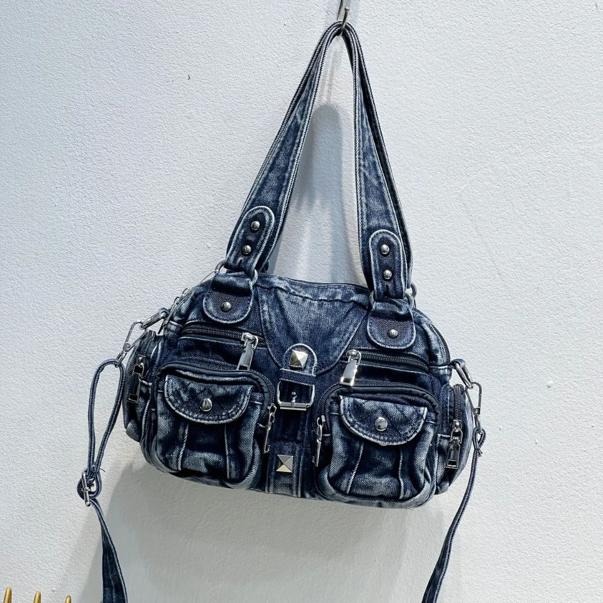 

European and American Style Large Capacity Women's Vintage Denim Tote Bag Water Wash Retro Casual Single Shoulder Crossbody Bag