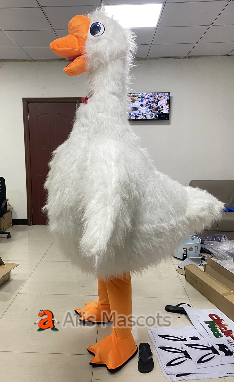 2.3m Inflatable White Swan Mascot Costume Adult Furry Goose Suit for Entertainment Stage Wear Full Body Animal Cosplay Dress