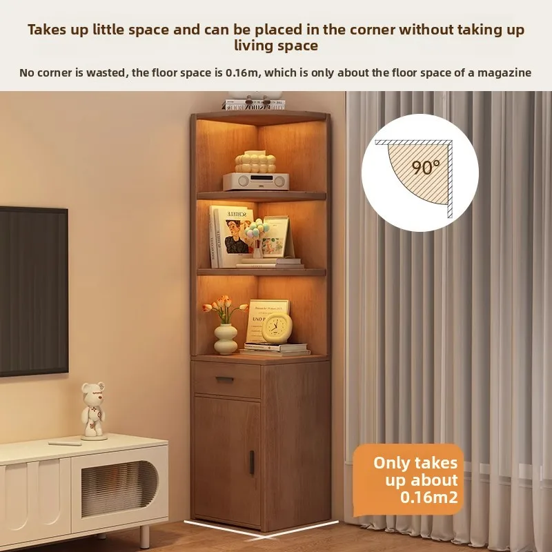 LH solid wood corner cabinet corner rack living room bedroom triangle bookcase that does not take up space