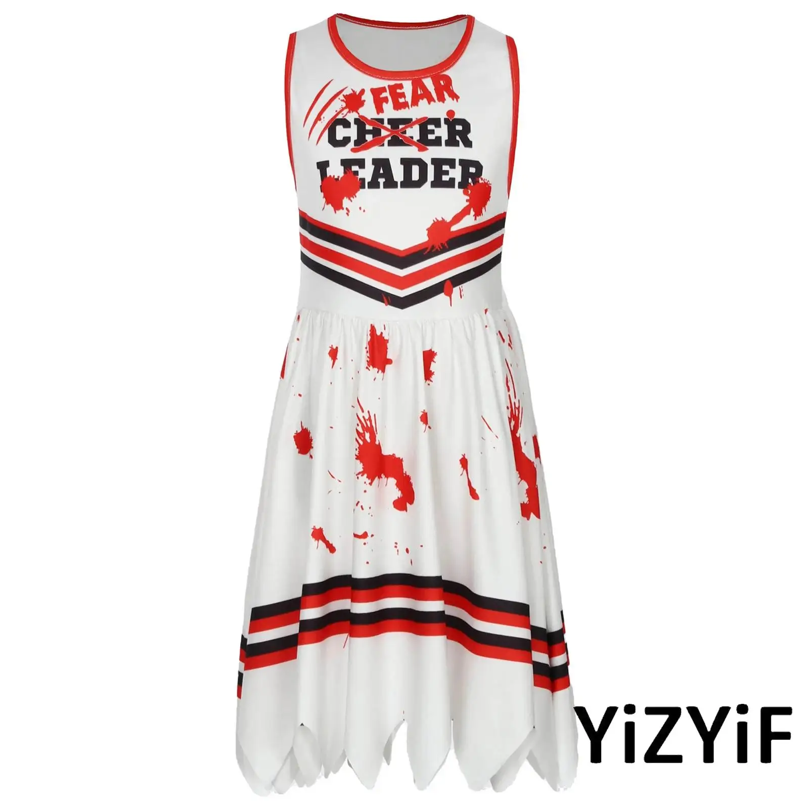 

Halloween Christmas Kids Girl Creepy Blood Splatter Costume Adjustable Ruffled Skirt Comfort Fit Roleplay Dress for Scary Events
