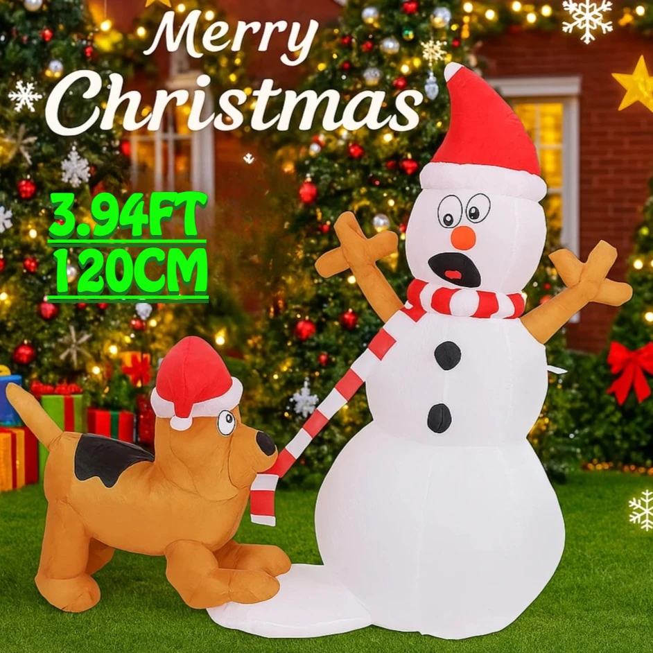

3.94FT Inflatable Snowman Dog Toy Xmas Yard Lawn Home Party Decoration Christmas Supplies Ornament Festive Gift With LED Lit