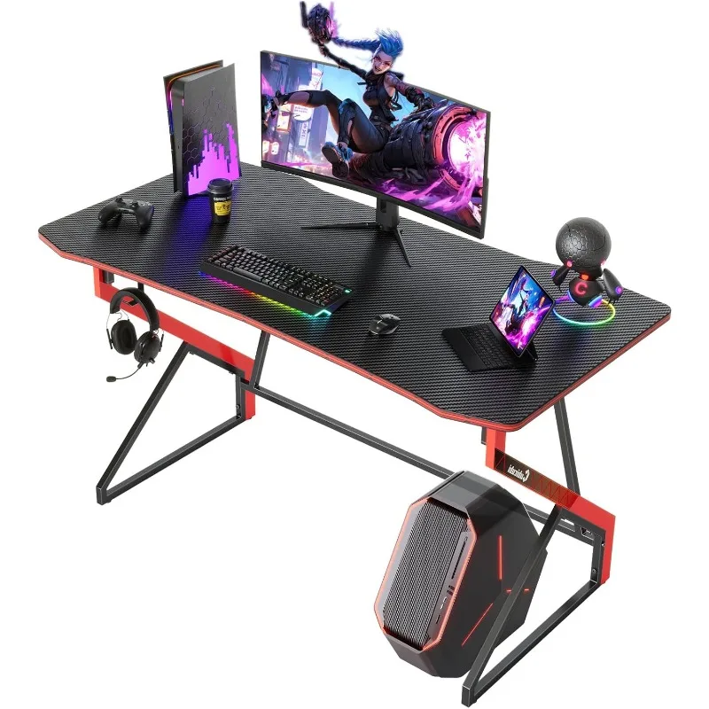 

Simple Gaming Desk Z Shaped 47 inch Gamer Workstation, Home Computer Carbon Fiber Surface Gaming Desk PC Table