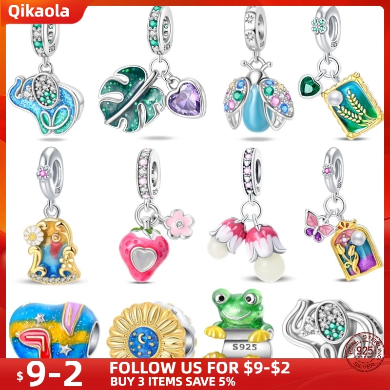 S925 Sterling Silver Green Wheat Field Oil Painting Charms Fit Original pand 3mm Bracelet DIY Beads For Women Birthday Fine Gift