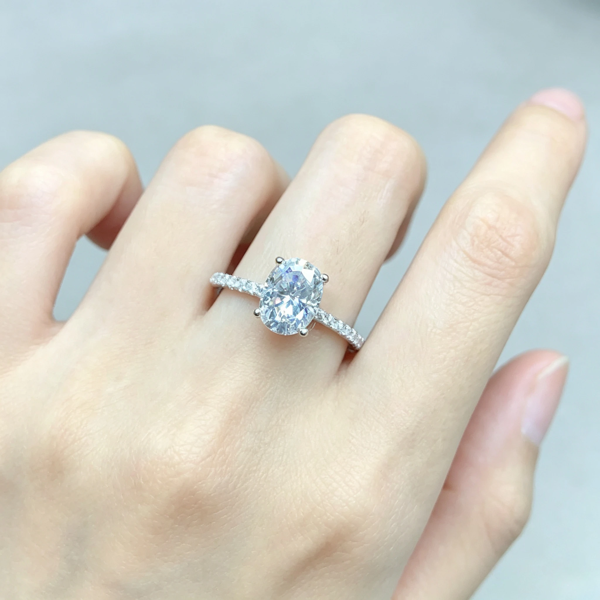 Halaile Oval Cut Rings 8CT Moissanite / Zircon for Women Men Lab Diamond Wedding Ring Promise Band Jewelry S925 Sterling Silver
