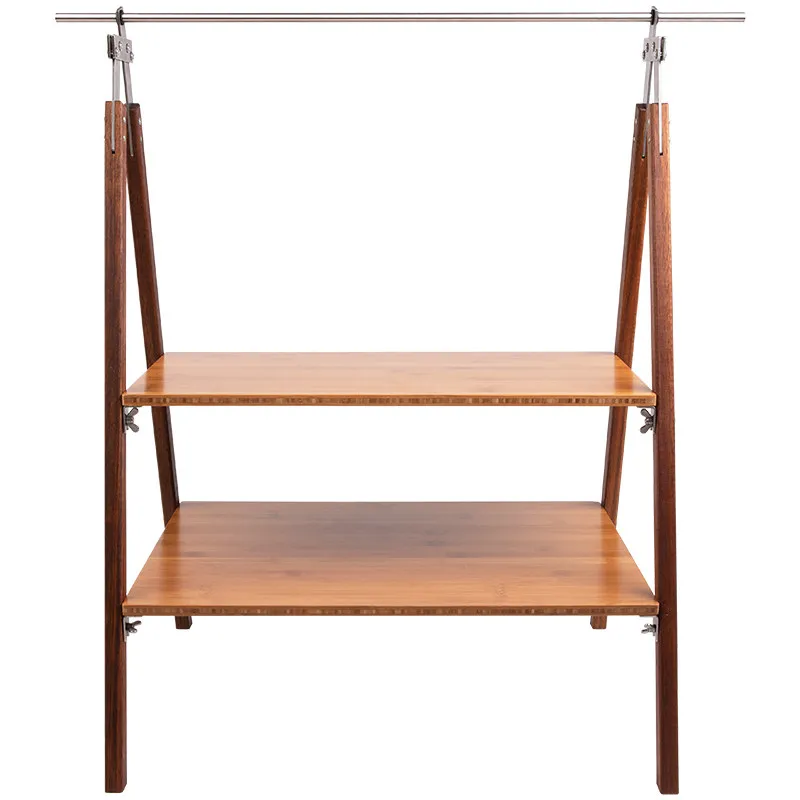 

Outdoor camping solid wood rack 2nd floor storage portable storage kitchen rack picnic table flower rack bookshelf large