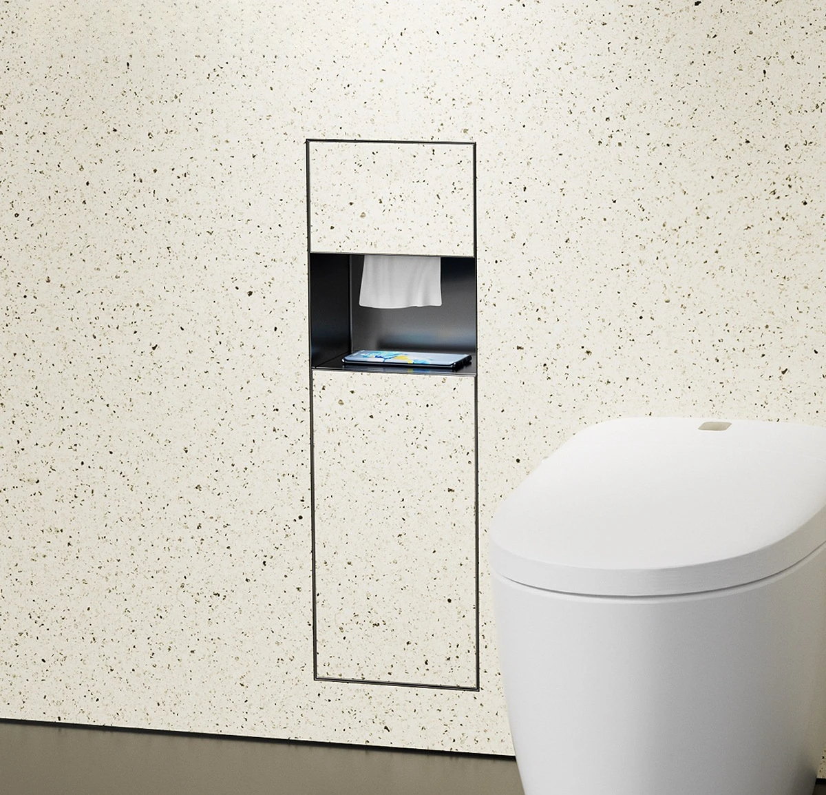 Hidden 3-Layer Embedded Stainless Steel Trash Can & Tissue Box, Recessed Wall Mount Bathroom Storage Niche, Space-Saving