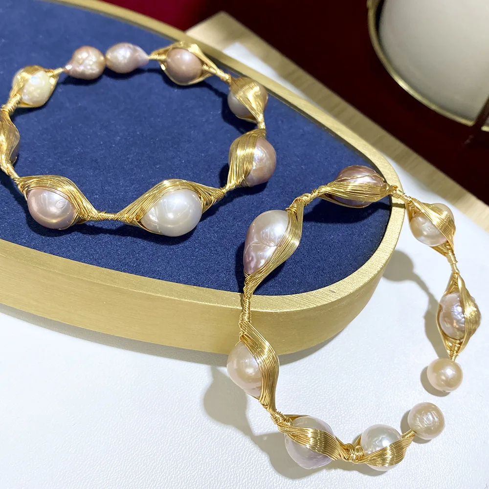 New Baroque Natural Pearl Bracelet Gorgeous South Sea Golden pearl bracelet Simple