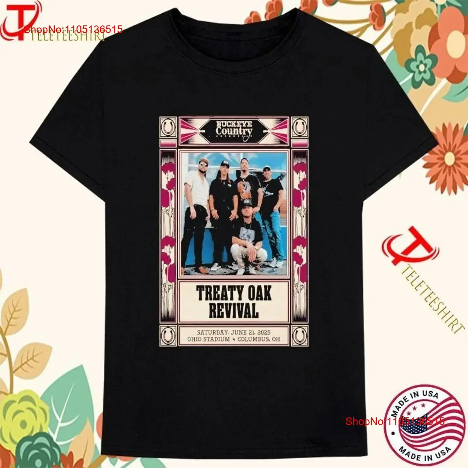 Trattato Oak Revival Show Ohio Stadium In Columbus Oh June21 2025 T-Shirt Vintage Lavate Confortevole Moda Casual