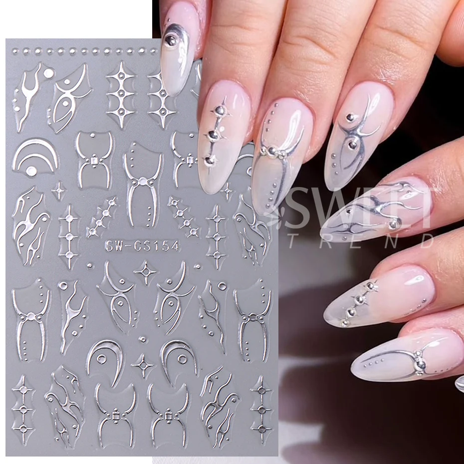 Black Silver Centipede Nail Art Stickers 3D Metallic Snake Skin Leopard Print Animal Halloween Ghost Y2K Slider Nail Decoration