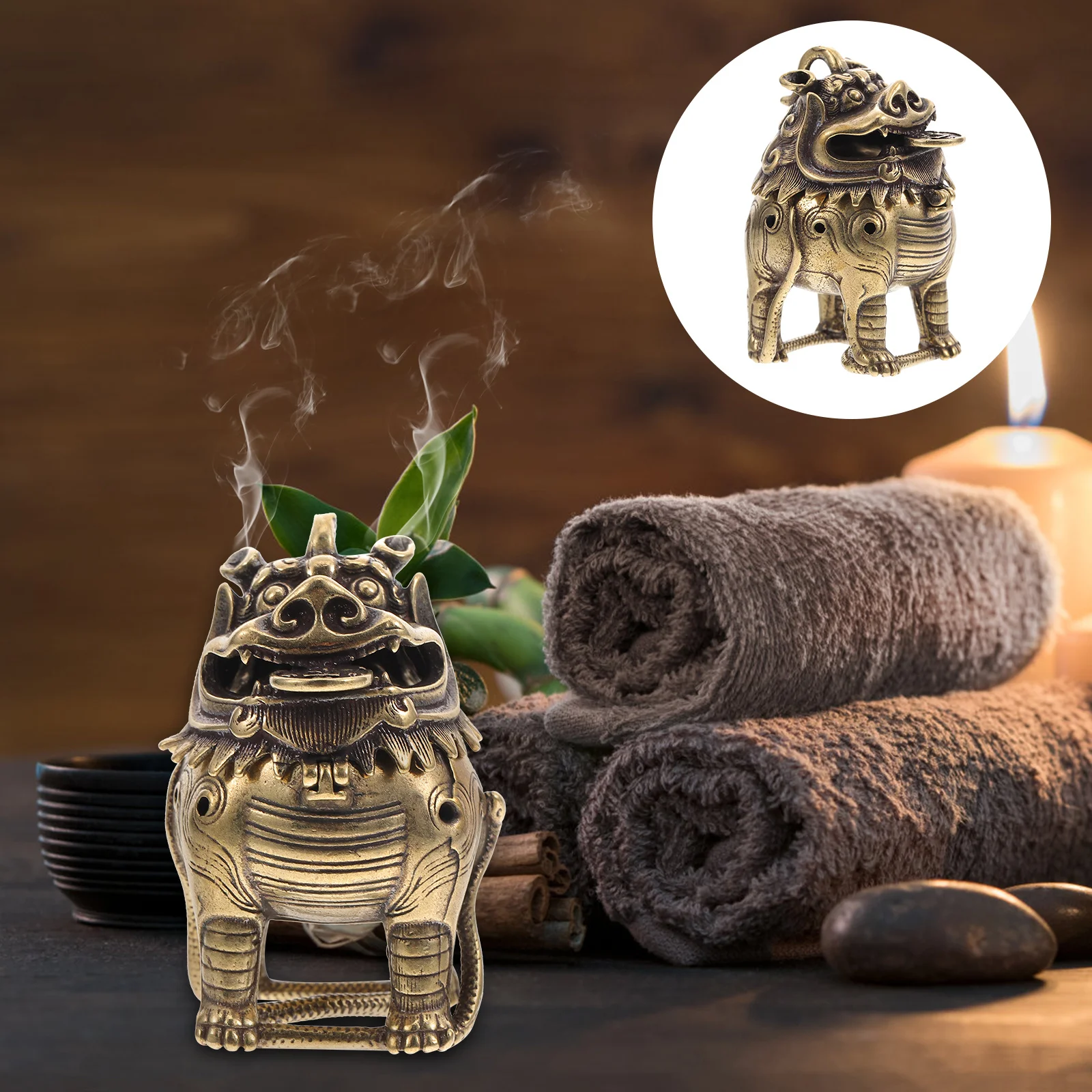 

Retro Style Copper Incense Holder Unique Pixiu Appearance Relaxing Atmosphere Suitable Buddhist Hall Home Decoration