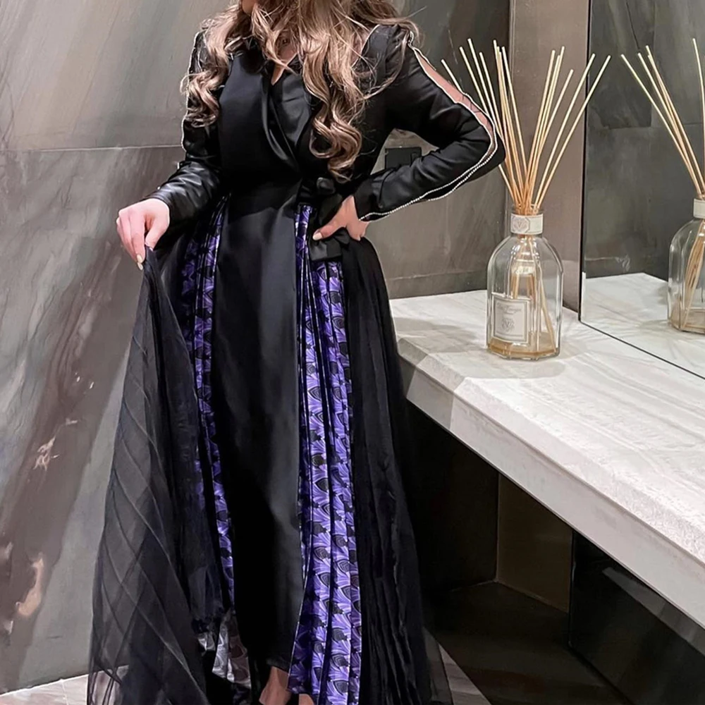 

Customized Exquisite Satin A-Line Evening Dress High Quality V-Neck Long Sleeves Floor Length vestidos para mujer