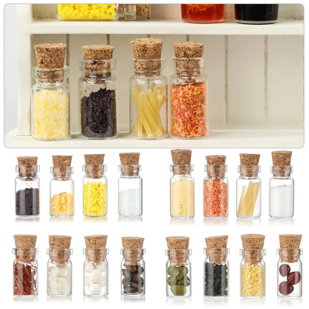 4PCS Miniature Spice Bottle Dollhouse Kitchen Toy Mini Seasoning Jar Dolls Accessories Simulation Glass Vial Photo