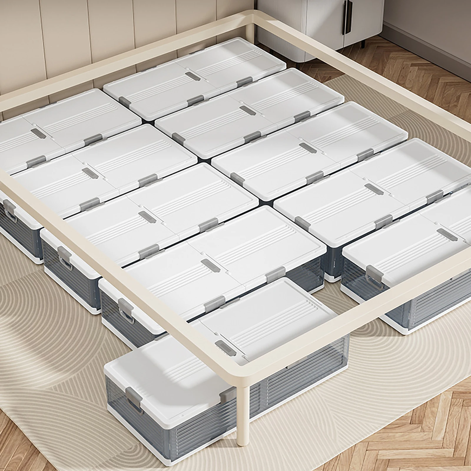 Unterbett-Aufbewahrungsbox mit Rollen & Deckeln 101*51,5*24cm Faltbarer Organizer 6 Verriegelungsschnallen Staubdicht für Decken Kleidung Spielzeug – Detail 23