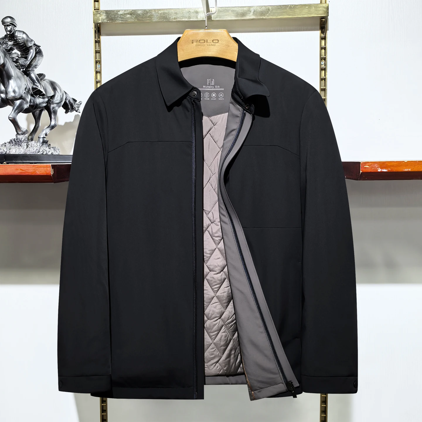 

Paul Men's Busin Collar Cotton Jaet Winter New Pure Color Warmth Middle-aged Dad Clothes Cotton Coat Stand Fit