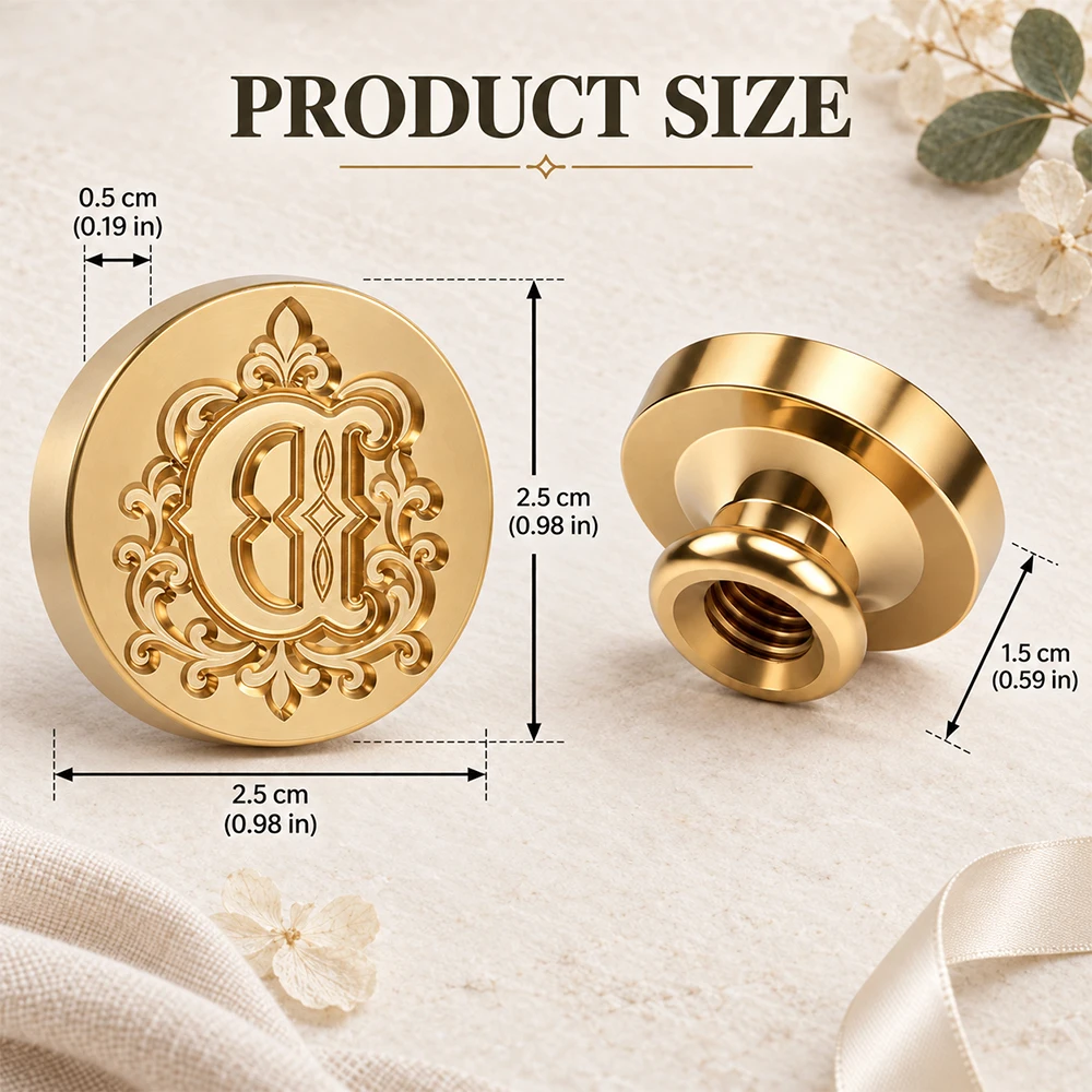 Floral Border Initial Wax Seal Stamp A-Z English Alphabet Replacement Stamp Head for Envelopes Gift Wrapping DIY Scrapbooking