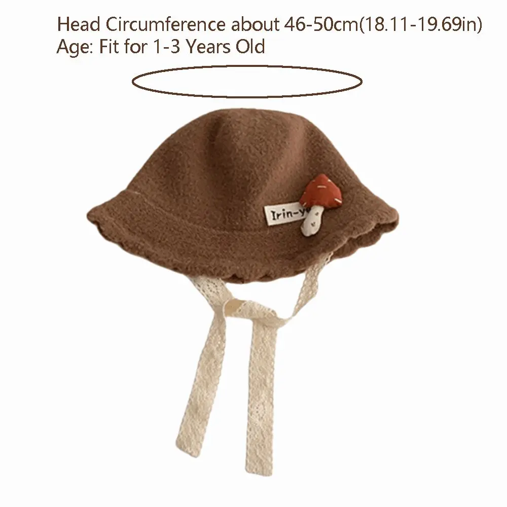 Soft Kids Warm Knitted Hat Solid Color Mushroom pattern Curled Fisherman Cap Lacing Up Windproof Baby Bucket Hat