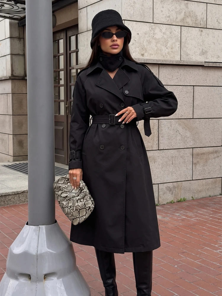 Womens Yellow Long Trench Coat Double Breasted Belted Epaulet Lapel Jacket Spring Fall Work Daily Streetwear Vintage Outerwear