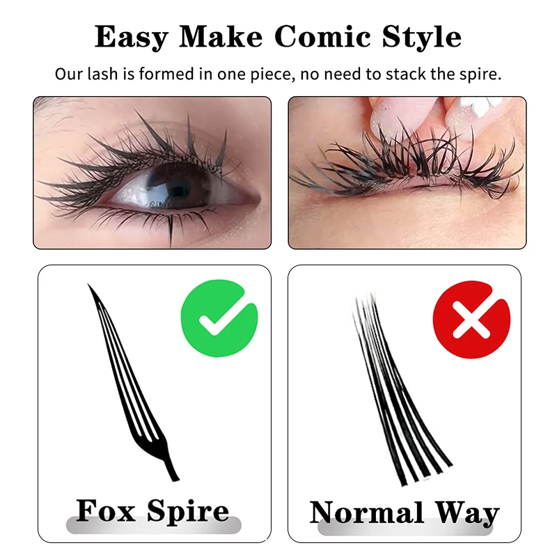 Extensión de pestañas de abanico prefabricadas Fox Spire, Pteris de Cosplay suave natural con forma de pluma alargada tus ojos pestañas de estilo volador