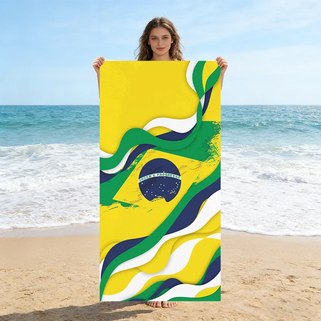 Brazil Themed Beach Towel World Soccer Cup Quick-drying Towel Suitable for Seaside Pool Camping Vacation Yoga For Family Friends