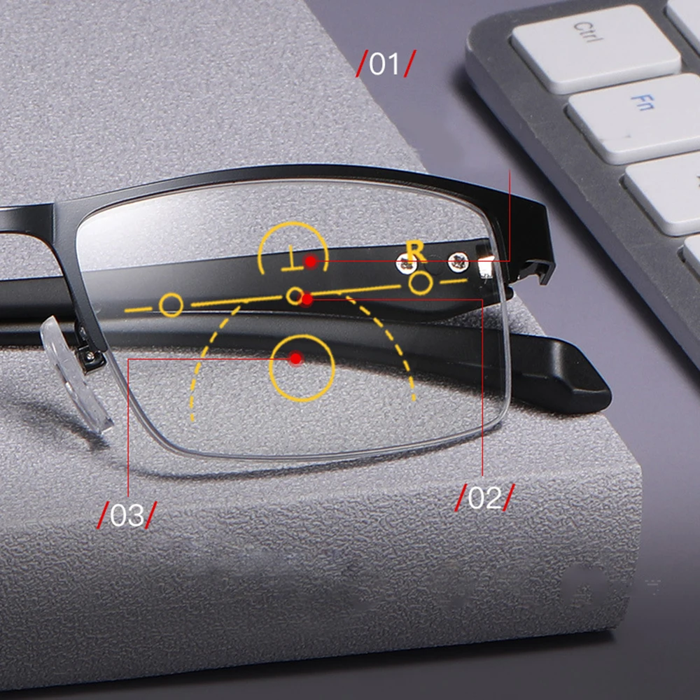 Magnifier Photochromic Eyewear Multifocal Smart Zoom Sunglasses Anti-blue Light Both Near And Far Eyewear Classic Metal Frame