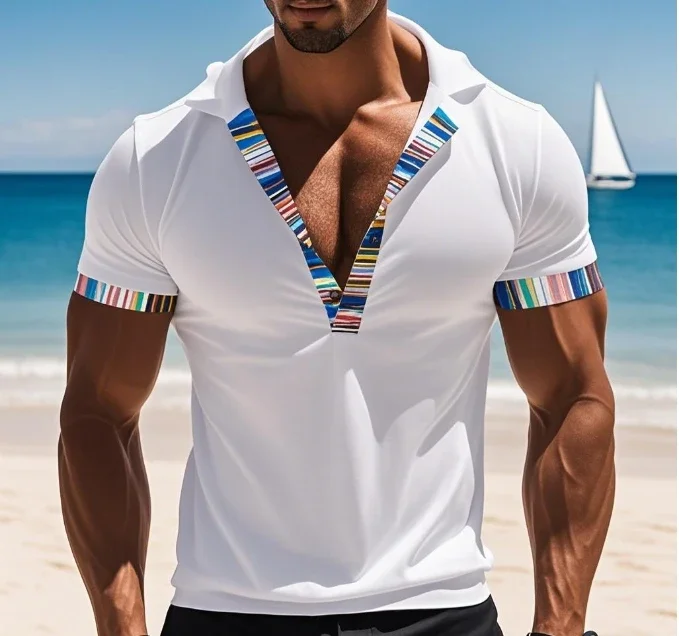 

Новая летняя дышащая свободная рубашка-поло из ледяного шелка с коротким рукавом, модный брендовый топ, богемная мужская одежда для пляжного отдыха