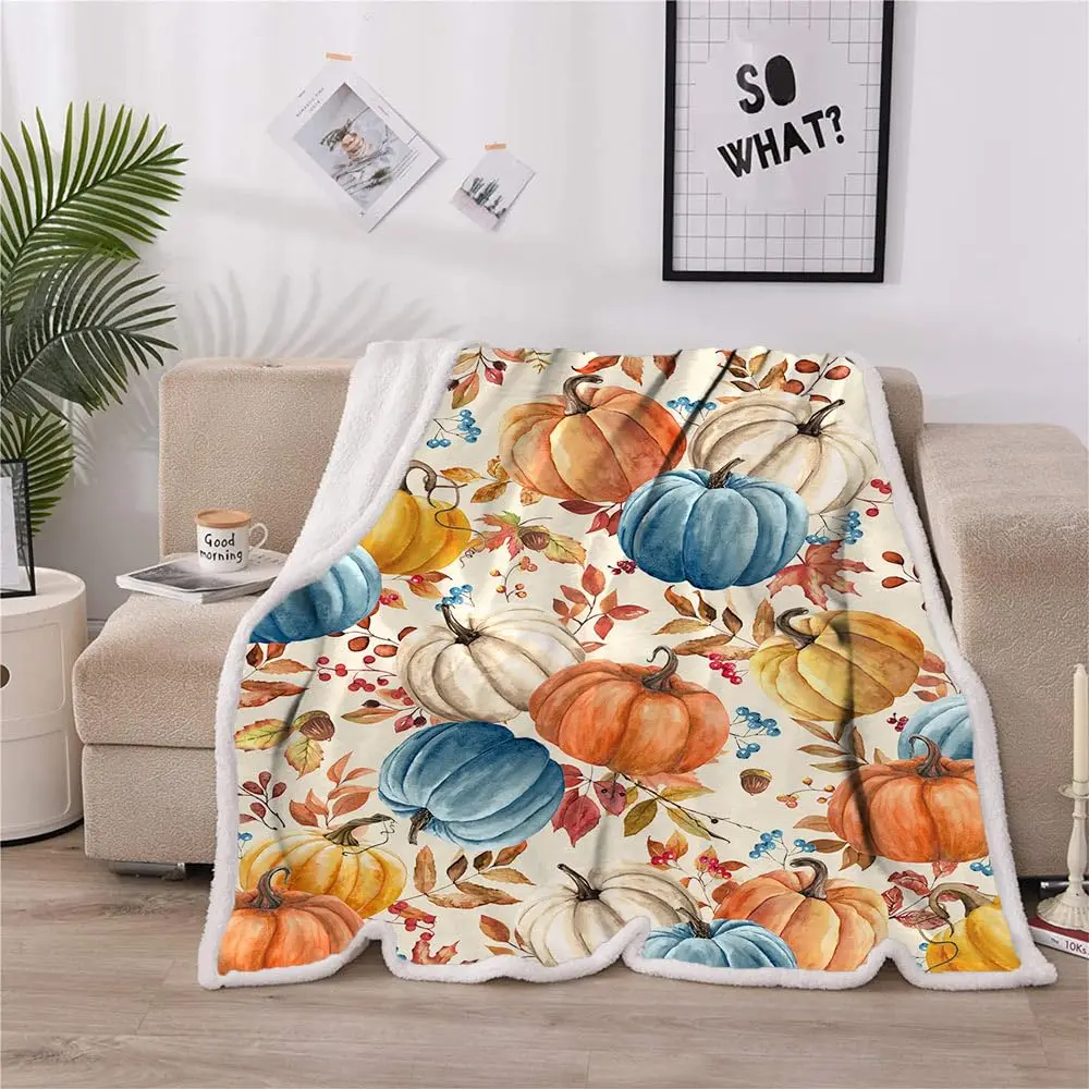 Fall Throw Blanket Pumpkins Leaf Berry 3D Printed Double Layer Blankets for Bed Sofa Cozy Fluffy Quilts Dropshipping