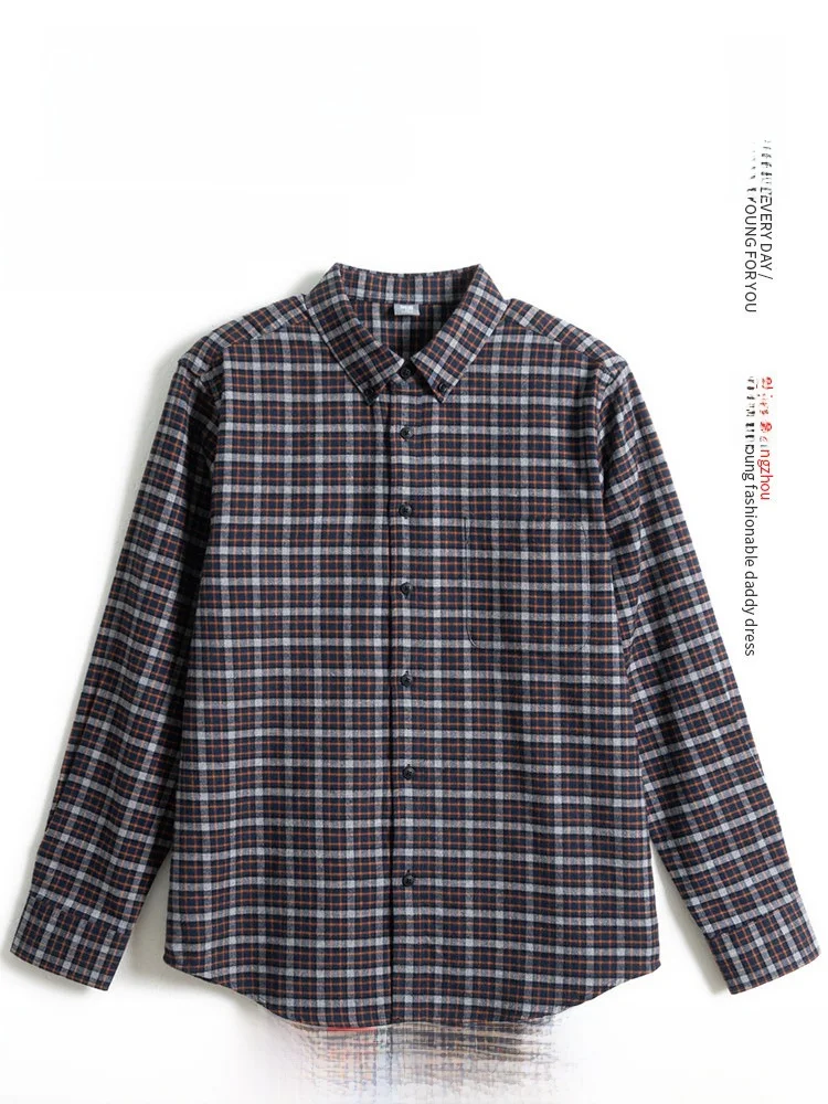 

Двусторонняя фланелевая рубашка для мужчин среднего возраста, весенне-осенняя, из чистого хлопка, в клетку, для городского стиля...