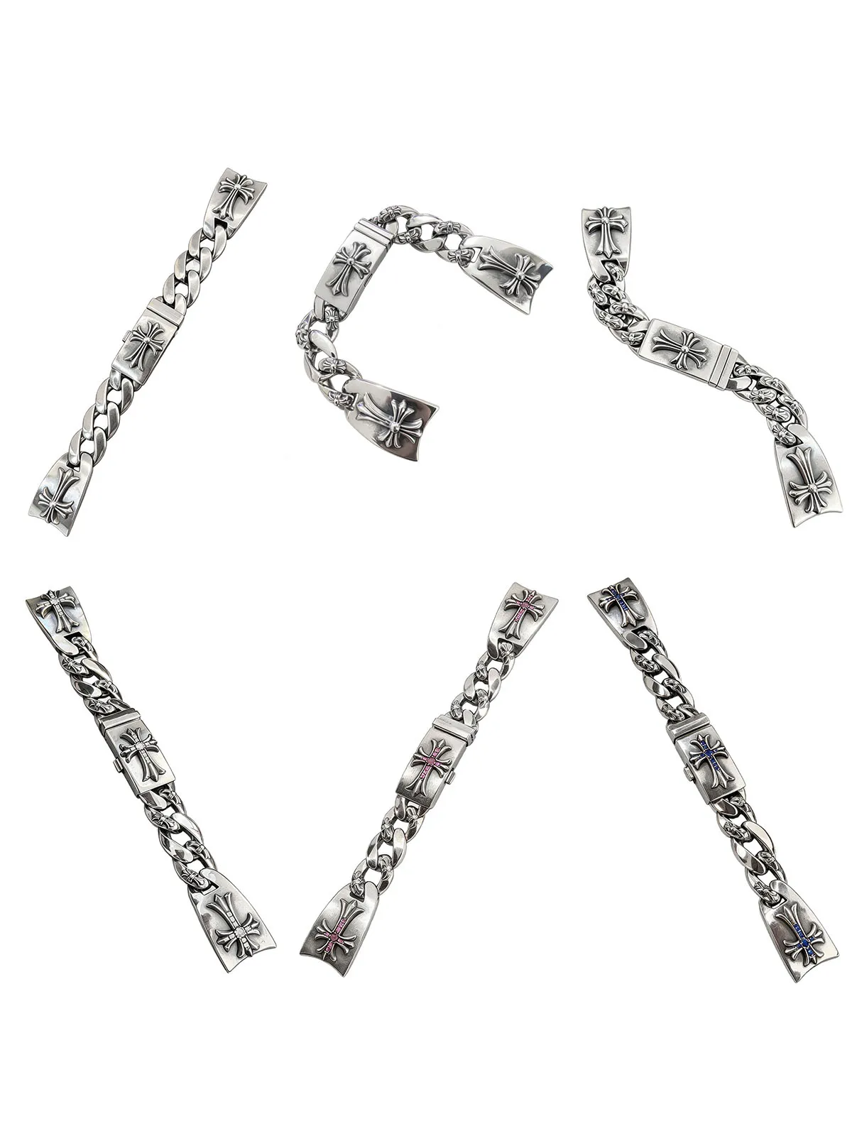 Retro Fashionable Cross Flower Pattern Latch Watch Chain Couple's Versatile Stylish Personalized Trendy Accessory