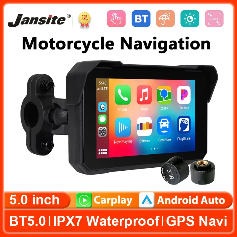 Portable 5 inch Touch Screen Motorcycle GPS Navigation Wireless Carplay Android Auto Bluetooth5.0 Moto Monitor IP67 Waterproof