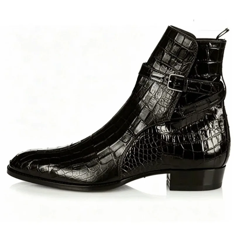 

Punk Style Fashion Personalized Pointed Toe Genuine Leather Boots Men's Handmade Shoes Casual Trend Chelsea Ankle Boots Male