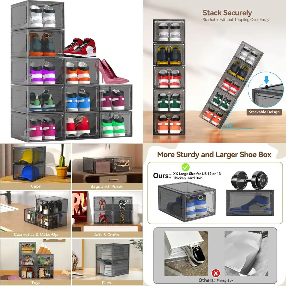 

Набор из 9 предметов, серый жесткий пластиковый органайзер для хранения обуви для шкафа, штабелируемый, легкая сборка