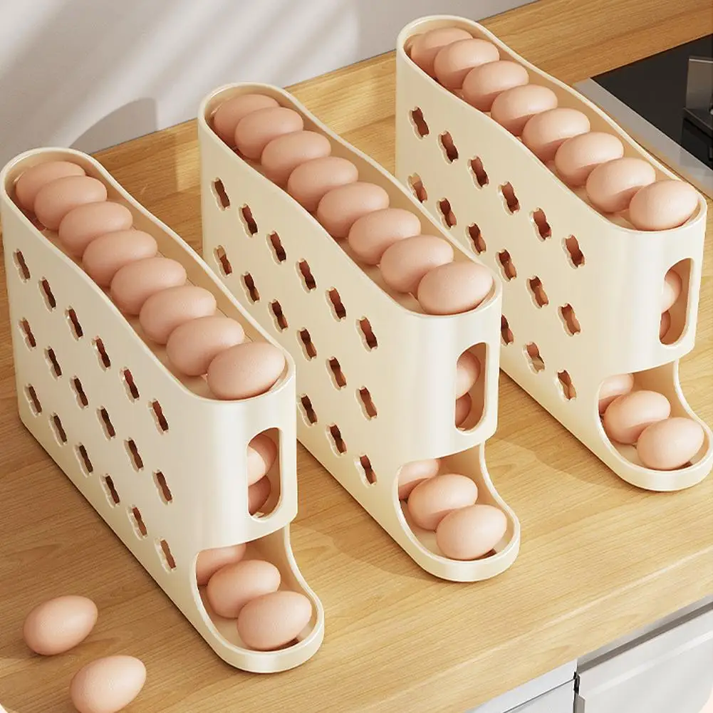 4 Layers Automatic Rolling Egg Holder Rack Fridge Egg Storage Box Container Kitchen Refrigerator Egg Dispenser Fridge Organizer