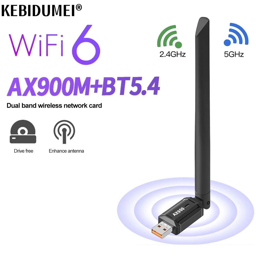 WiFi 6 AX900 Bluetooth 5.4 WiFi USB Network Card Wireless Dual Band 2.4G&5GHz Wi-Fi Antenna For PC/Laptop Win10/11 Driver Free