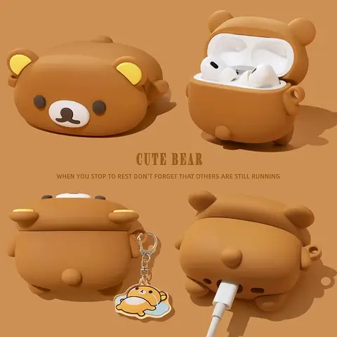 Lazy Rilakkuma Silicon Headphone Case for Apple Airpods Pro 3 2025 4 3 1 2 Pro Charm Headset Cases for Airpod Pro2 3 Pendant