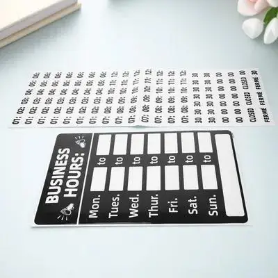 1Set PVC Business Hours Sign Sticker for Glass Door Window Smooth Surface Easy to Apply Remove Writable Store Opening Hours Sign