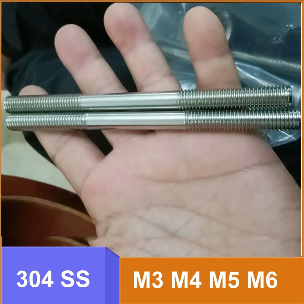 Extended Double End Stud Bolt M3 M4 M5 M6 304 SS Thread Threaded Rod Equal Length Through Wall Fixing Screw Industrial Hardware