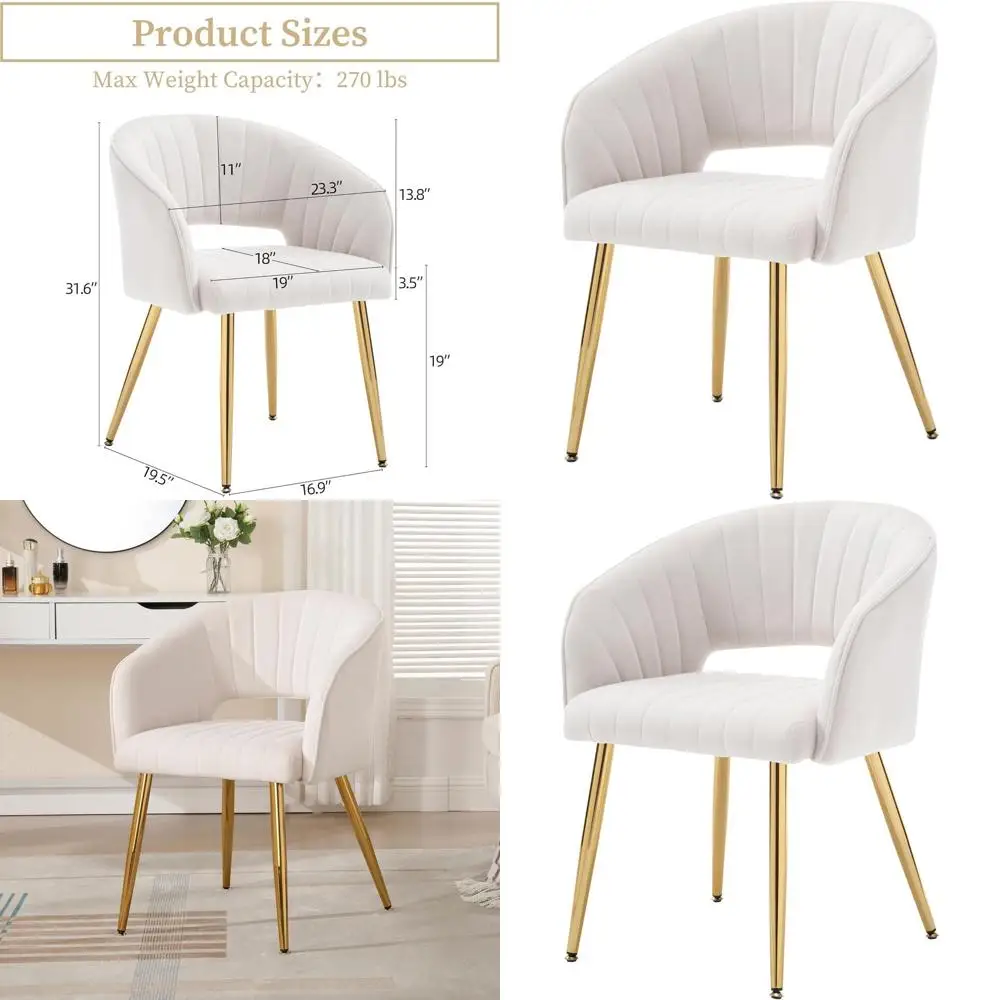

Современный комплект стульев для туалетного столика с обивкой, мягкие кресла с золотыми ножками для гостиной, белые
