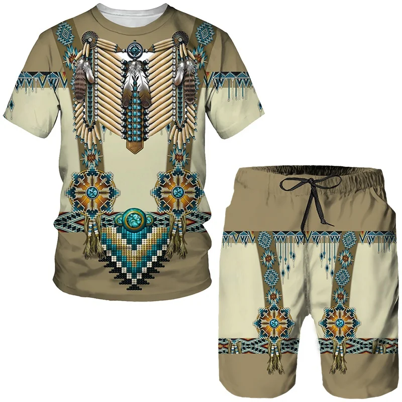 

2025-26 Summer Hot-selling Trend Design Luxury Set 3D Printing American Street Breathable Quick-drying T-shirt Shorts Set