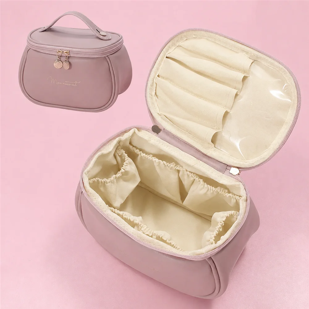 Große, tragbare, hochwertige, wasserdichte Kosmetiktasche für Damen, große PU-Leder-Waschtasche, Reise-Kosmetik-Aufbewahrungstasche – Detail 6
