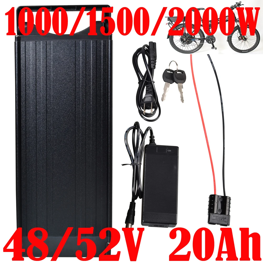 Electric Bicycle Battery 52V 20AH 48V 20AH Lithium Battery For 48V 1000W 750W 500W Rear Rack Ebike Battery Double Layer Luggage