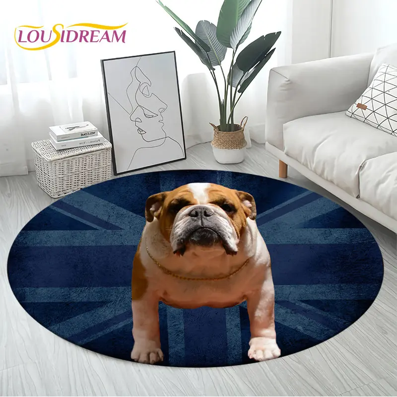 Cute French Pit Bull Dog Pet Pup Round Area Rug,Carpet for Living Room Children's Bedroom Sofa Playroom Decor,Non-slip Floor Mat