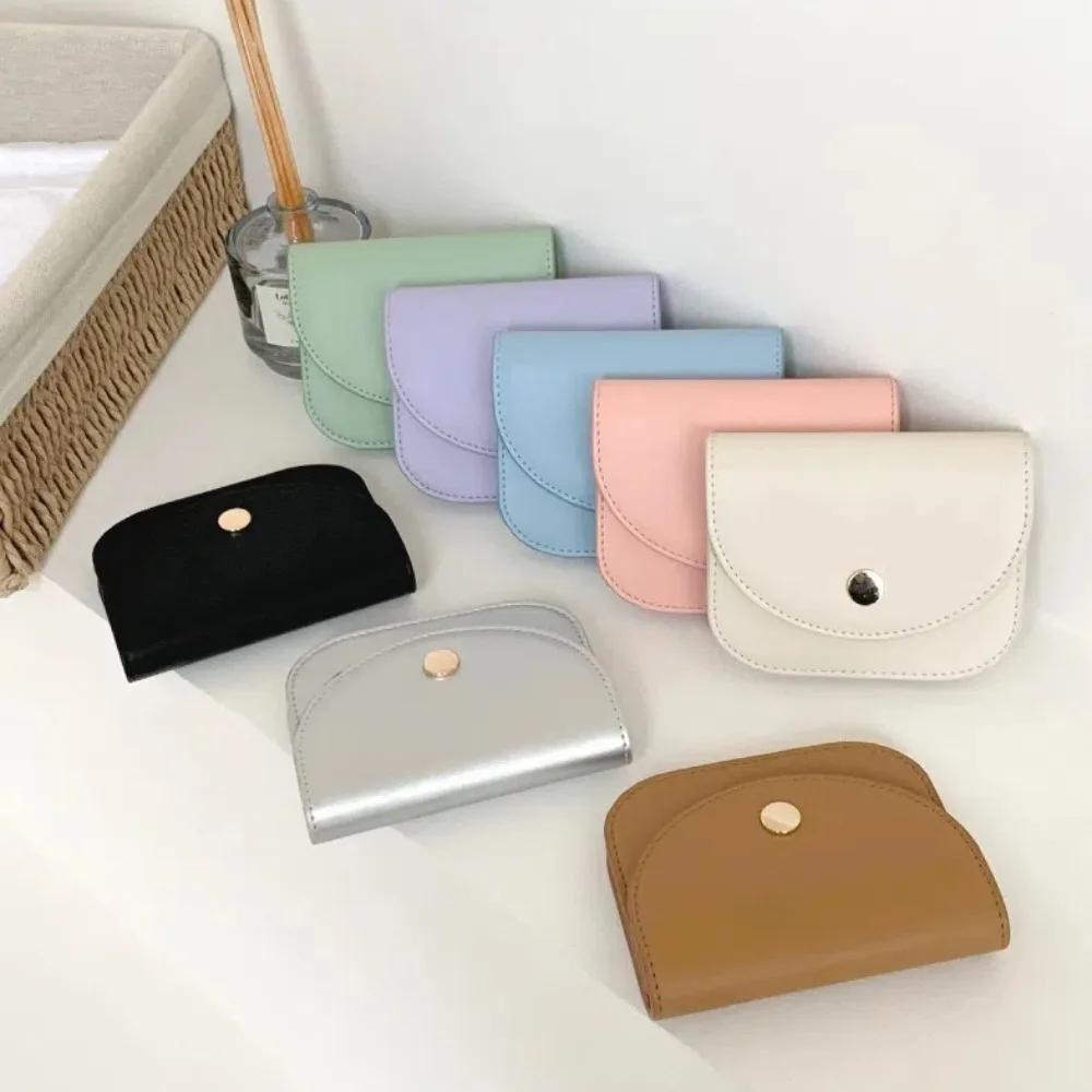

Pu Leather Mini Coin Purse Credit Card Holder Snap Pouch Wallet Storage Bag Large capacity Solid Color Women Ladies Portable