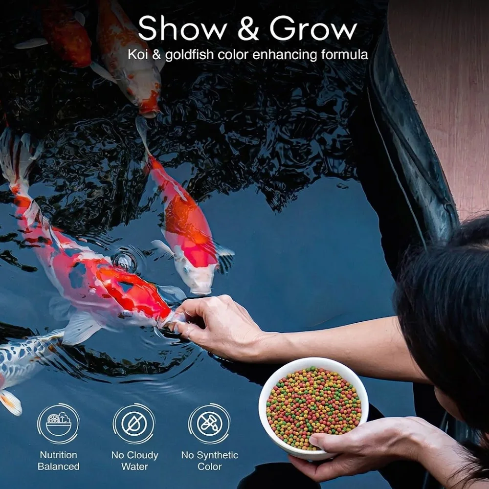 Color Enhancing Koi Fish Food Floating Pellets Clean Water Diet for Indoor Aquarium and Outdoor Pond Fish High Protein Feeding