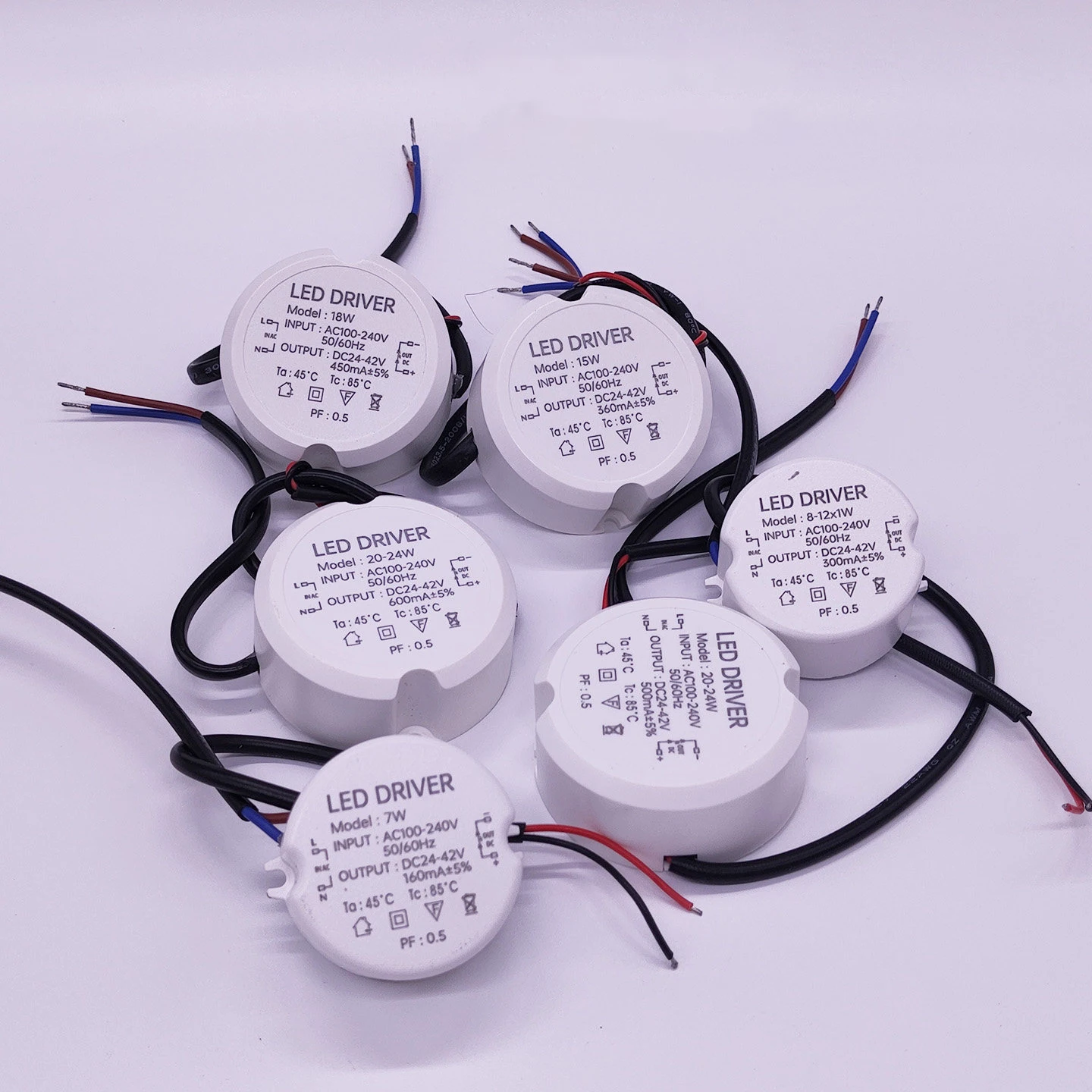 Circular LED Driver 24-42V Output 7W 8-12W 15W 18W 20-24W 160mA 260mA 300mA 360mA 450mA 500mA 600mA Power supply Ceiling