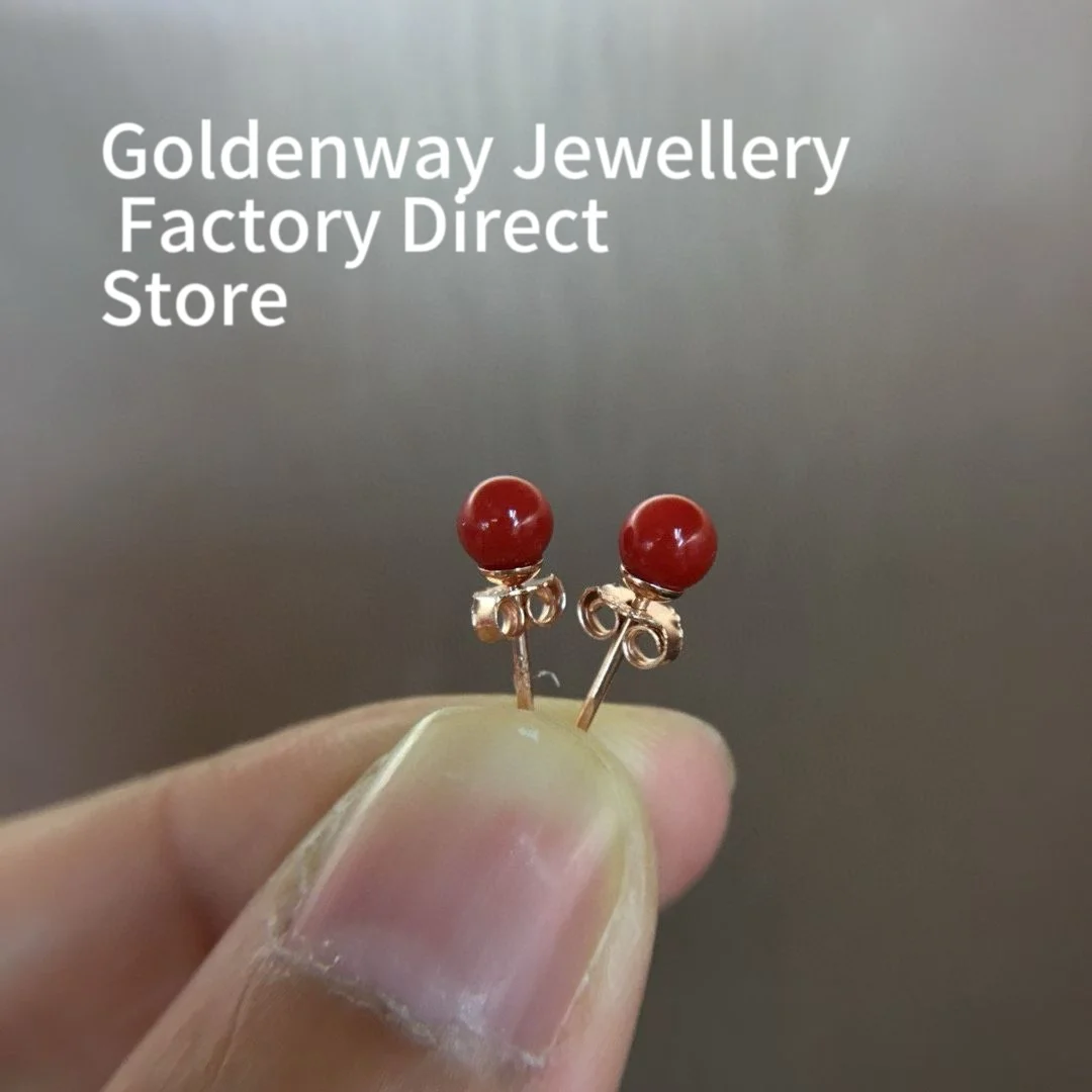 

Certificated 925 Silver Italian Natural Precious Coral Ear Stud Simple Timeless Women Fine Jewelry Real Organic Gemstone Earring