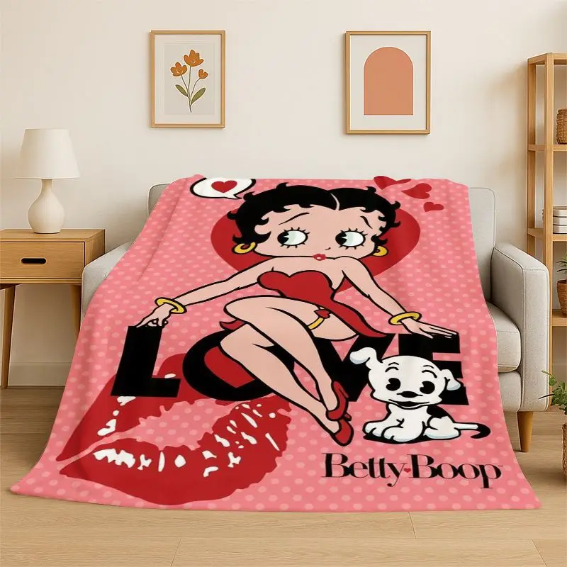 Cute B-Betty Girl B-Boop Cartoon Flannel Blanket,Ultra Soft Warm Plush Throw for Home Bedroom Bed Sofa Cover Office Picnic Gift