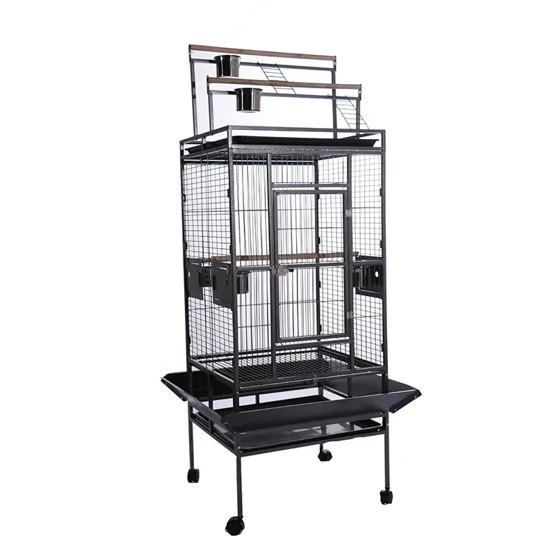 

zz YOELLEN wholesale 68 inches luxury big space black metal iron 4 wheels parrot canary macaw budgie pet bird cage for sale
