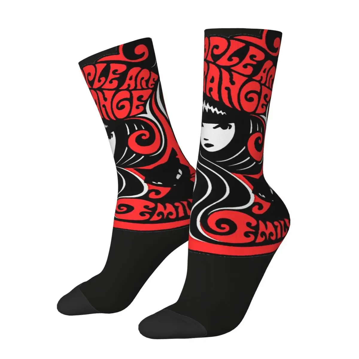 Happy Funny Men's compression Socks People Vintage Harajuku Emily The Strange Cartoon Movie Hip Hop Novelty Pattern Crew Sock